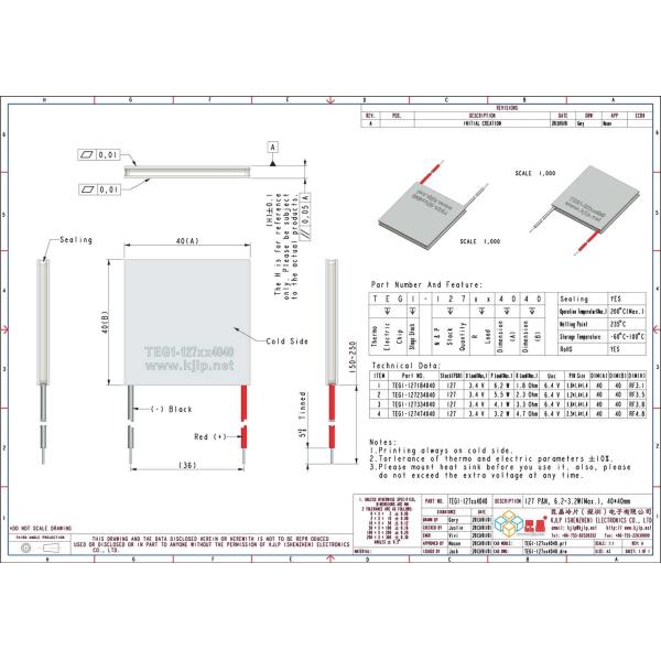 TEG1-127 Series (40x40mm) Peltier Generator/Peltier Chip/Peltier Module/Thermoelectric Chip/TEC/Cooler