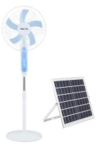 Hot Selling 5-blade 16-Inches Rechargeable Solar Standing Fan with LED Light with Panel and Battery Stand Floor Solar Fan