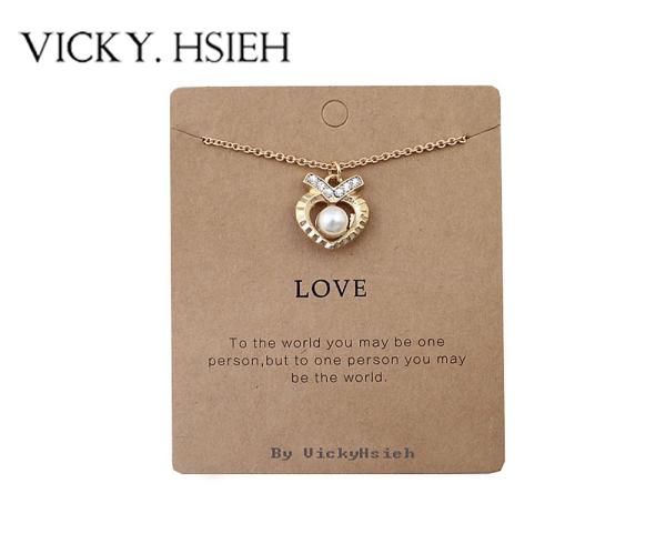 VICKY.HSIEH Gold Tone "Love" Crystal Rhinestone Pave Open Heart Shape Pearl