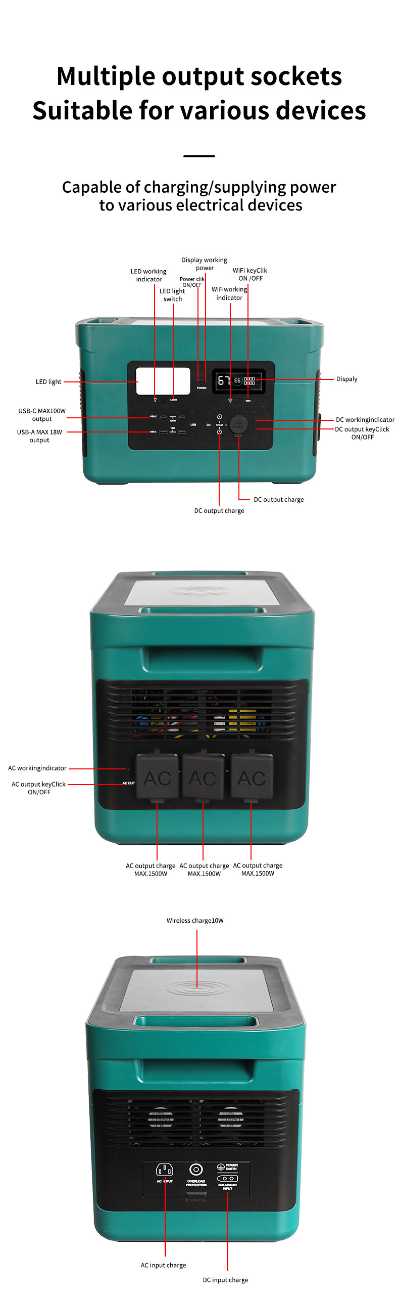 1024Wh Portable Power Station: AC/Solar Rechargeable, Camping/Outdoors Use