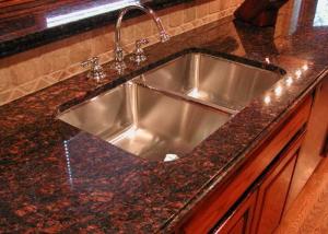 China Modern Brown Granite Slab Countertops Kitchen Cabinet Full Bullnose Edging on sale