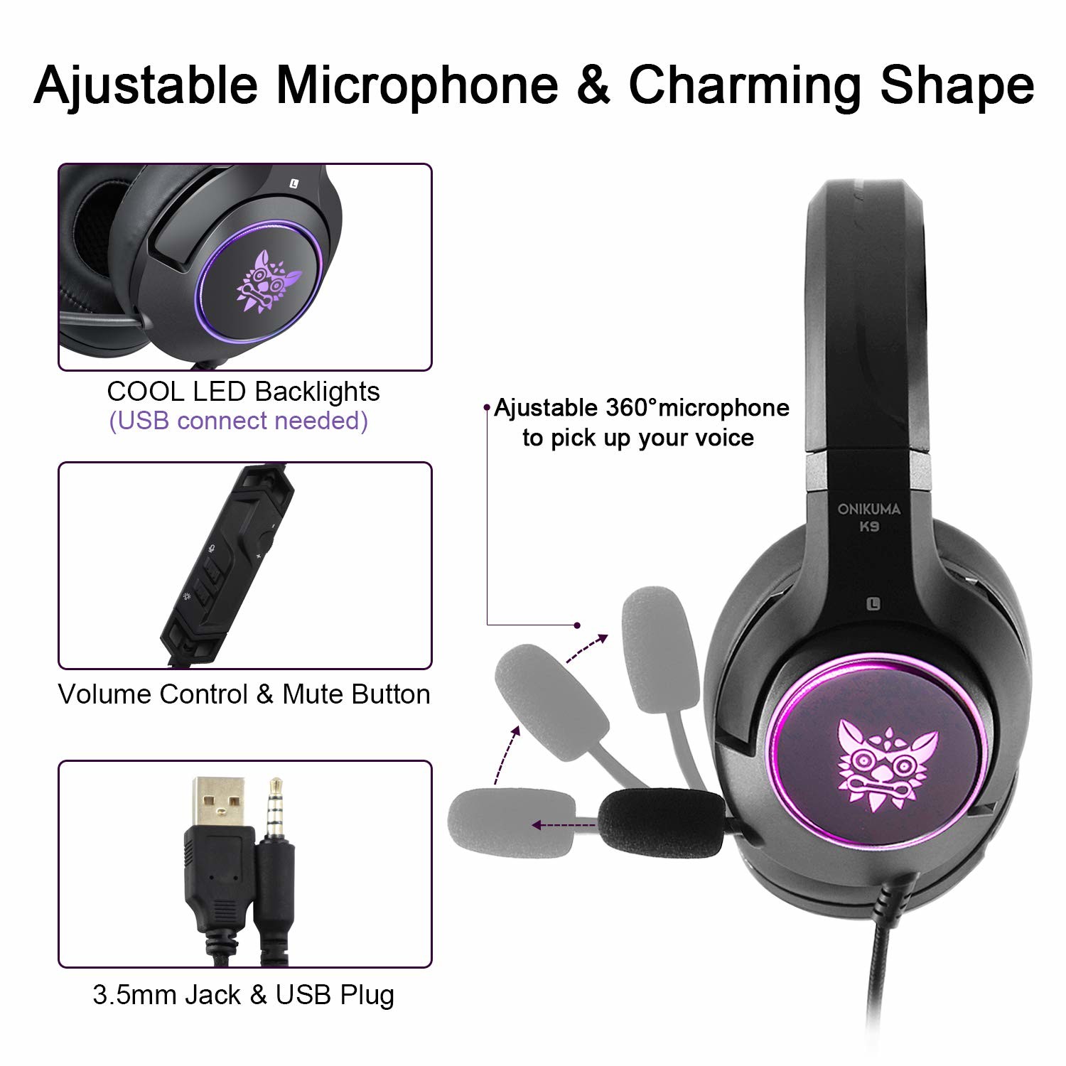PS4 DC5V 50mm 2.2m Onikuma K9 Gaming Headset With Mic