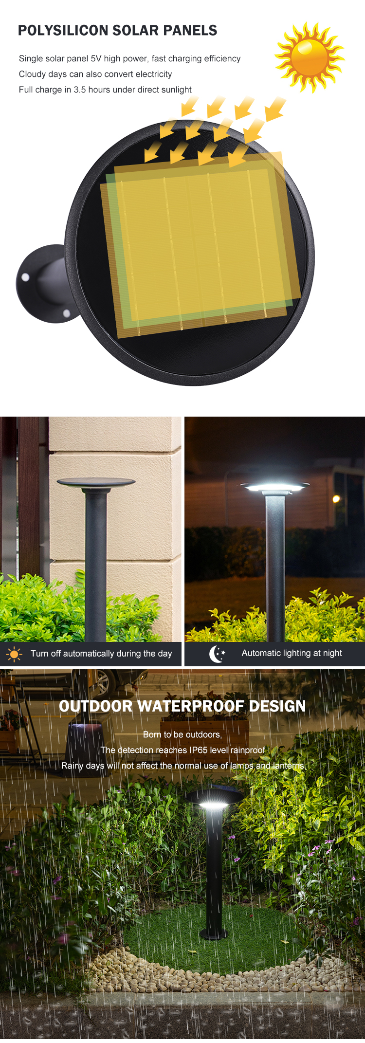 Personalized Design Intelligent Solar Driveway Lights IP65 Solar LED Bollard Lights