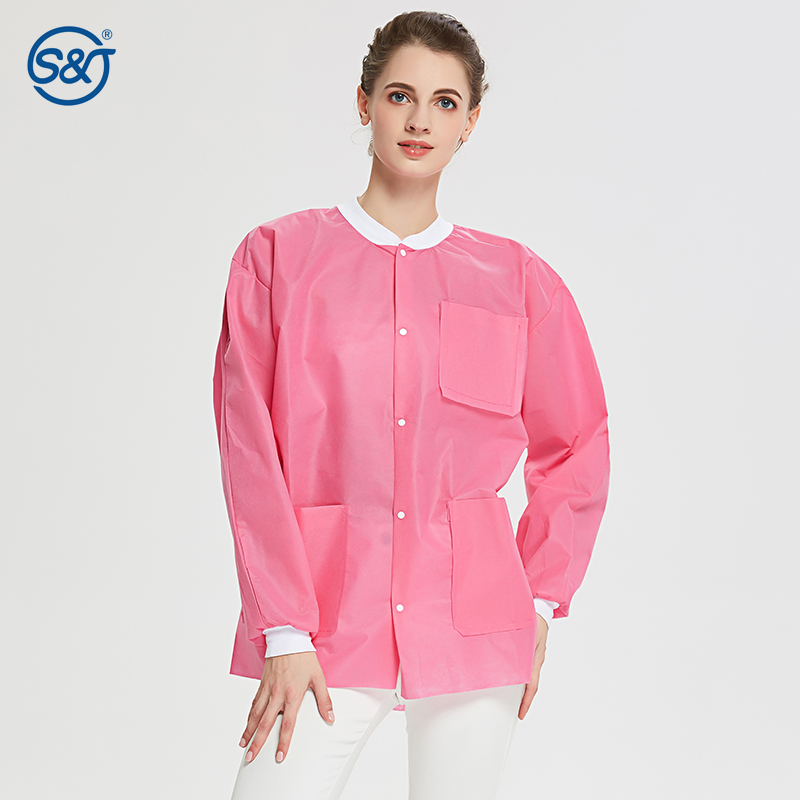 Pink Dental Waterproof Gown PP PE Disposable Isolation Suit Gown