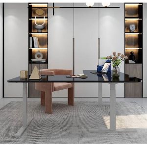 Ultra-Strong Triple Motor Wooden L Shaped Standing Corner Desk for Suppliers'