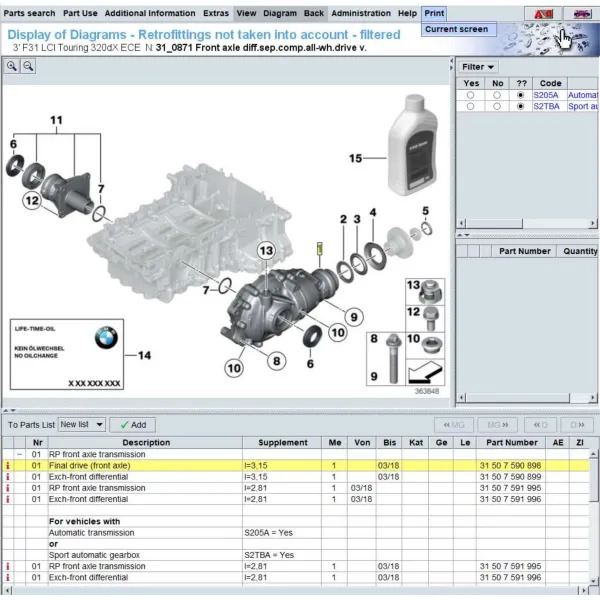 For BMW X5 E70 F20 F21 F30 LCI F34 GT F33 F15 Front Differential New Final Drive (Front Axle) for Auto Transmission Systems
