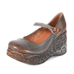Wholesale S132 Retro ethnic style gradient color leather platform wedge heel women's shoes from china suppliers