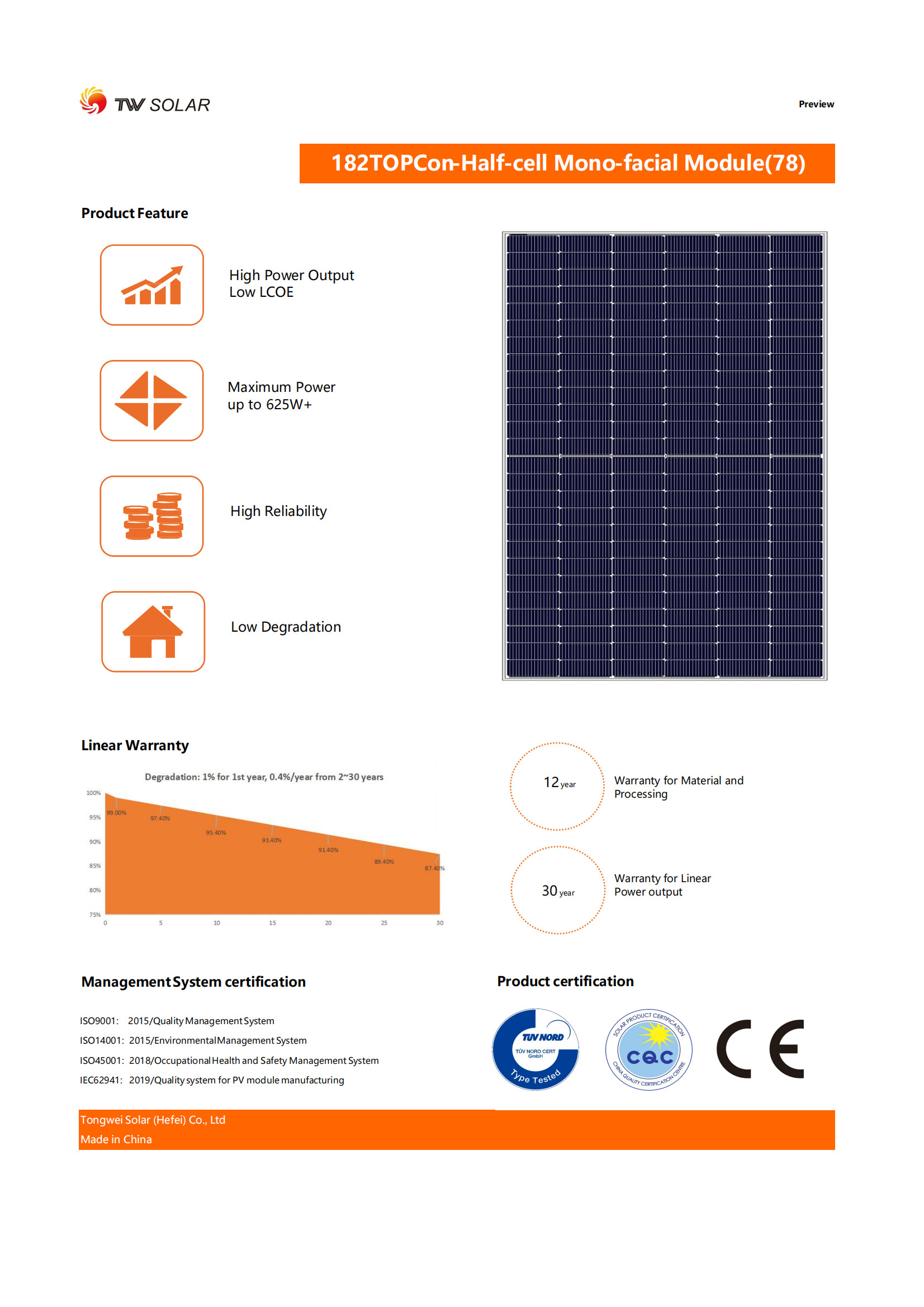 TW All Black Solar Panel A Grade 605W 610W 615W 620W 625W Solar Panel