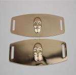 Eco-friendly plating iron sheets gold color embossed skull logo shoe metal