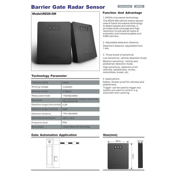 24 G Barrier Radar Detector IP67 Car Detect Only For Boom Barrier Safety