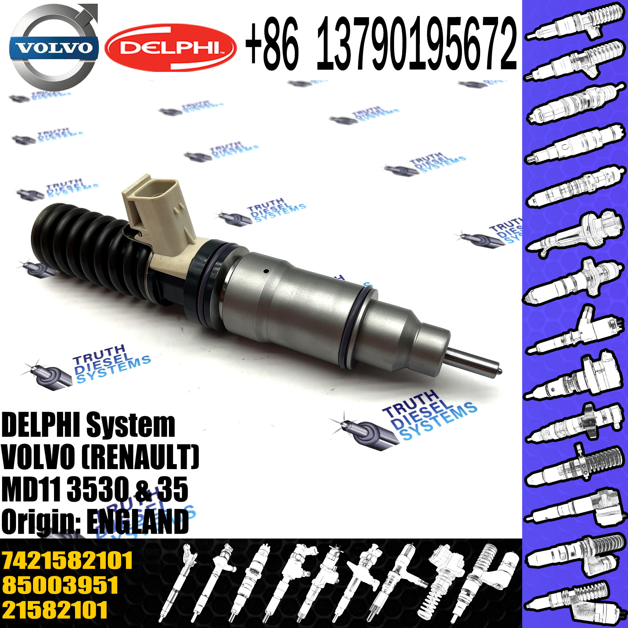 Common Rail Diesel Fuel Injector 7485003951 7421582101 20747787 for Engine Parts