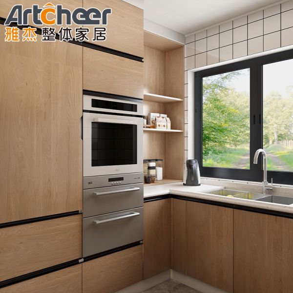 Maple Kitchen Cabinet with Mahogany Door and Marble Top in French Design Style