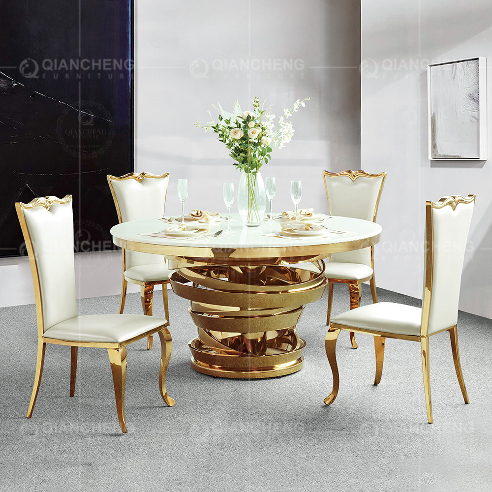 Modern Round Dia 160x77cm SS Dining Tables Fixed white MDF Top