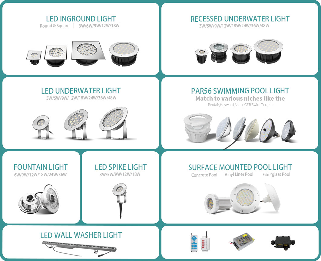 24V IP68 SS316L ERP Inground Pool Led Lights 9W With VDE Cable