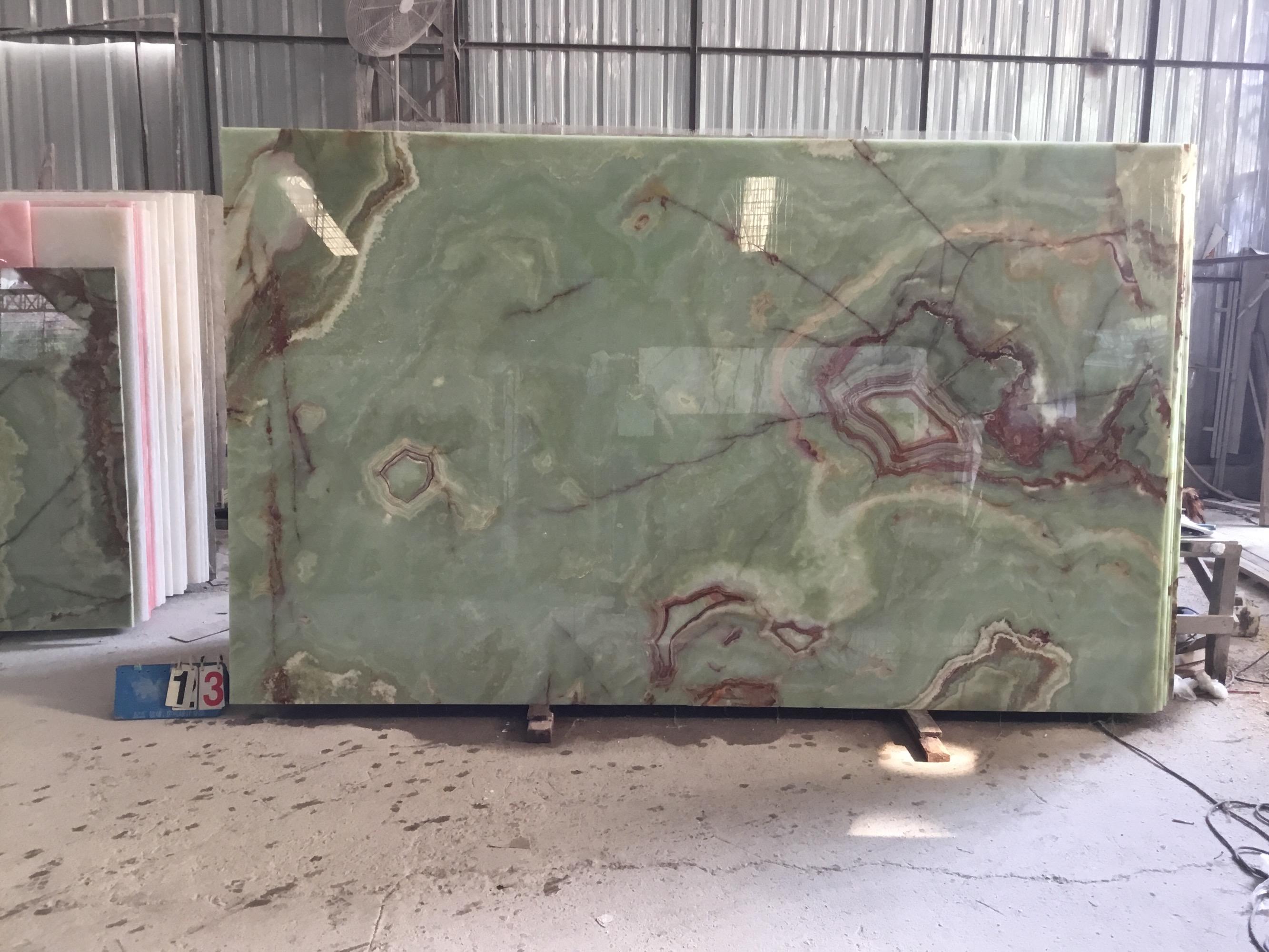Natural Stone Staircase Design with Emerald Green Light Green Onyx Backlit Interior Stone