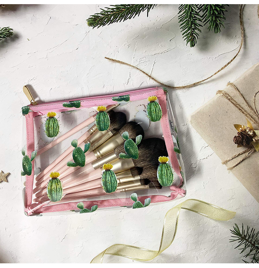 See Through Cactus Print PVC Travel Packing Bag