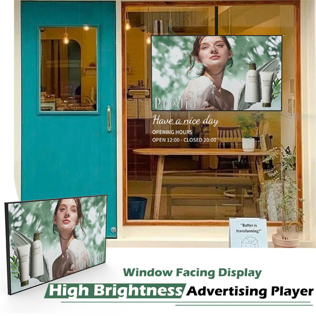 High Brightness Window Facing Display 700-3500 Nits Super Narrow Bezel LCD Monitor 9mm Hanging Digital Signage