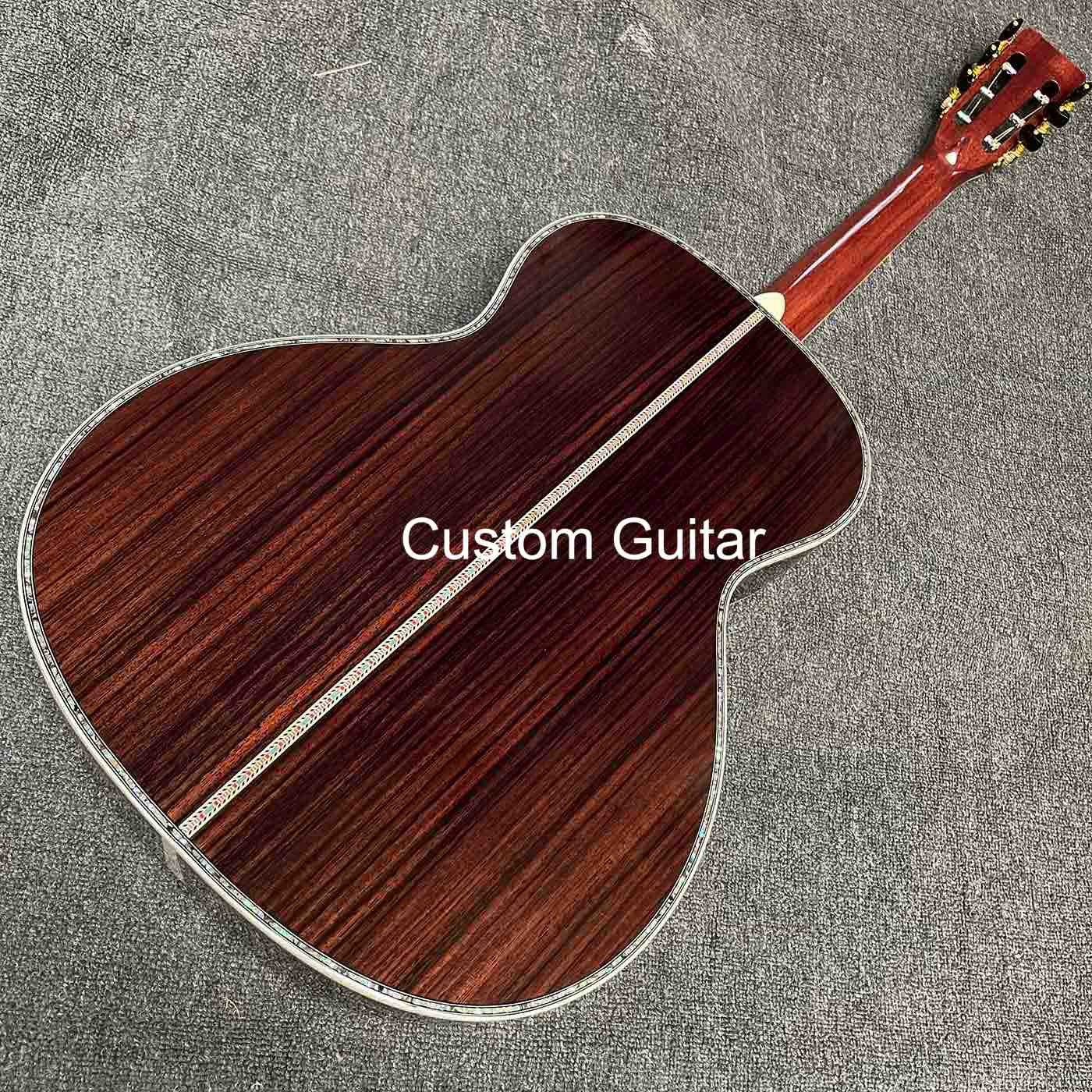 39" Solid Rosewood Back Side Acoustic Guitar Ebony Fretboard Abalone Inlays in Yellow Painting
