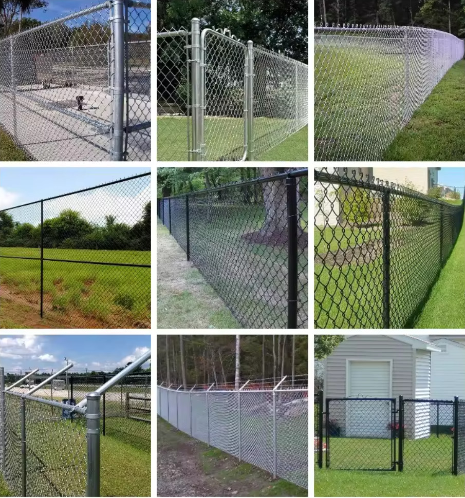 Dark Green Hot Dipped Chain Link Fence Roll Silver Electric Galvanized 10m With PVC Coating