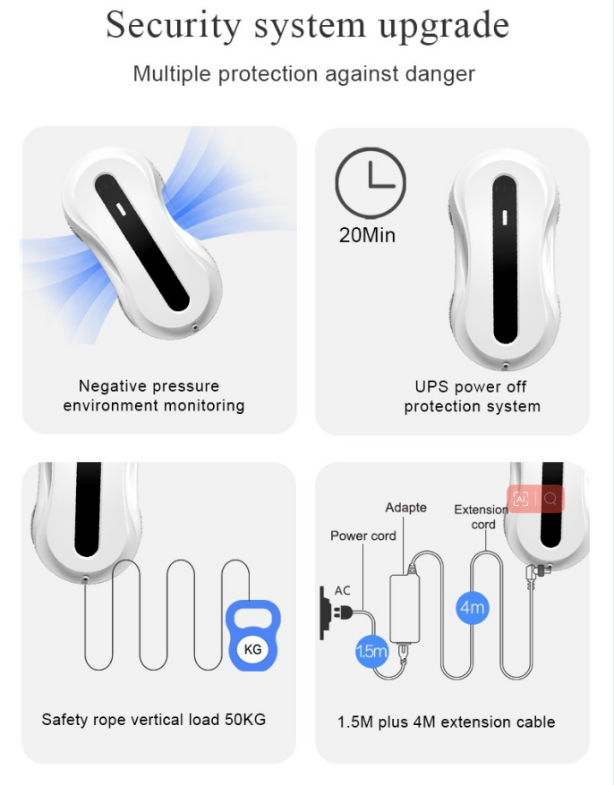 Oval 72W 4 In 1 Automatic Window Cleaner Ultrasonic Water Spray Remote Window Cleaner