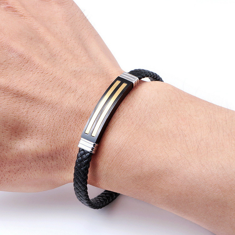 Leather rope bracelet trendy retro leather woven stainless steel men's bracelet fashionable