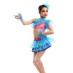 Children inclined shoulder dance costumes girls fassion sequins Latin show dance