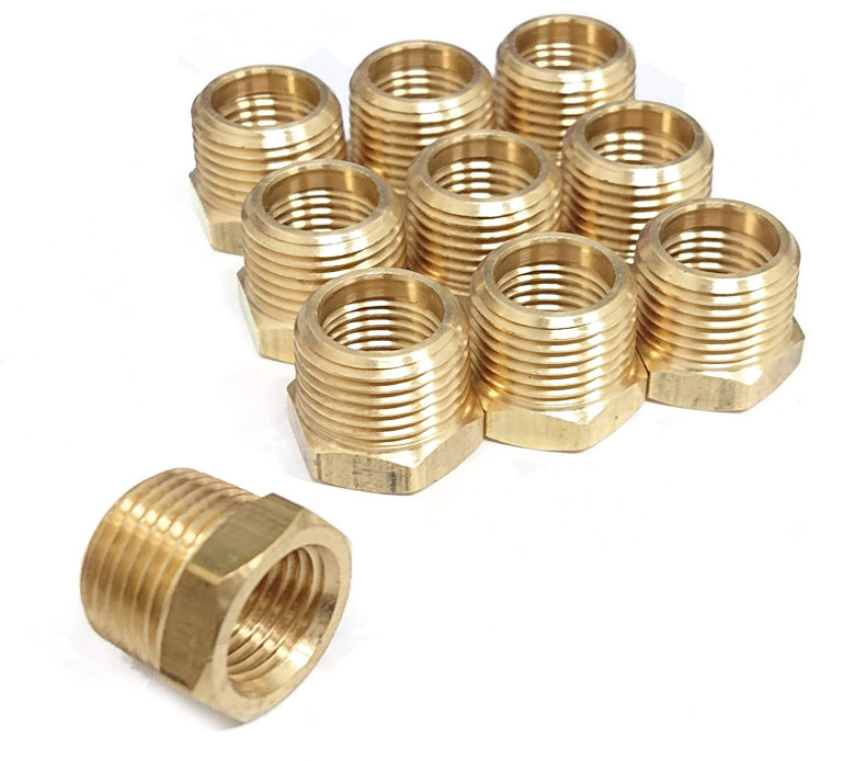 1/4" x 3/8" Brass Hex Bushing, Female Pipe x Male Pipe, NPT