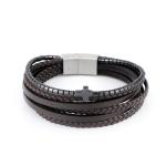 New Stainless Steel Leather Men's Leather Bracelet, European and American Trendy
