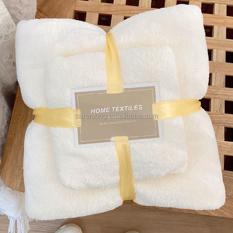 Thick and Absorbent Coral Fleece Bath Towel Set with Customized Printing Designs