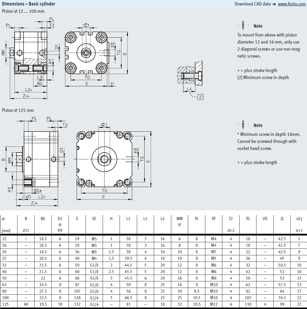 ADVU-25-5-P-A ADVU-25-5-A-P-A,-10,15,-20,-25,-30,-40,-50 Festo Double-Acting Compact Cylinder