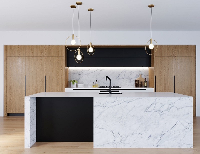 60 Inch Contrasting Kitchen Island And Cabinets With Lazy Susan Basket