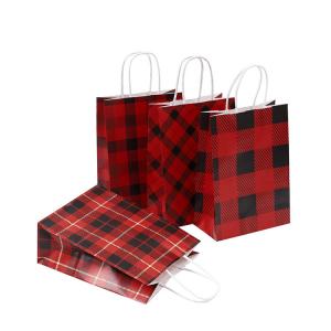 China Grid Pattern Custom Printed Carrier Bags , Brown Paper Gift Bags Size 16 X 8 X 22 Cm on sale