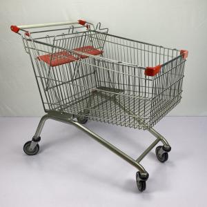 Wholesale 275L European Style Supermarket Trolley Carry Large Capacity Metal Cart With Foldable Double Child Seats from china suppliers