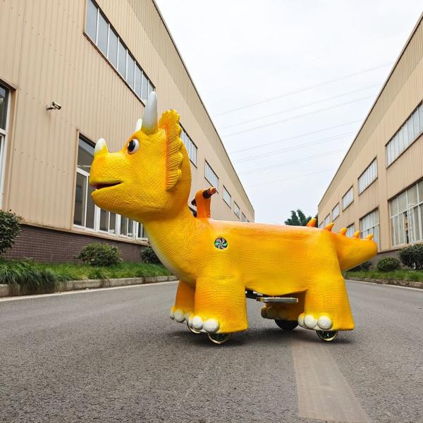 Animatronic Dinosaur Electric Scooter , Yellow Ride On Electric Dinosaur For