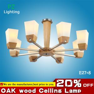 Wholesale 8 heads oak wooden ceiling lighting pendant lamp with glass lampshade for living room from china suppliers