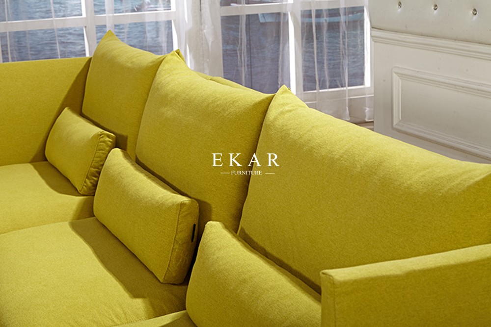 Simple Style I Shaped Yellow Fabric Sofa Set Designs with Stainless Steel Leg