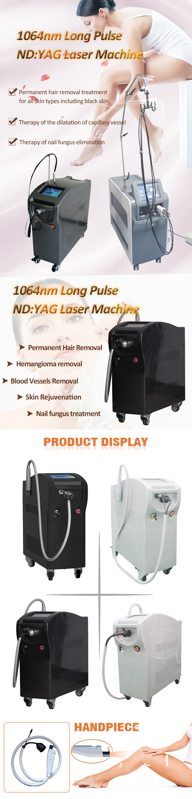 110j/Cm2 Alexandrite Laser Hair Removal 755nm 1064 Yag Long Pulse Laser Depilation