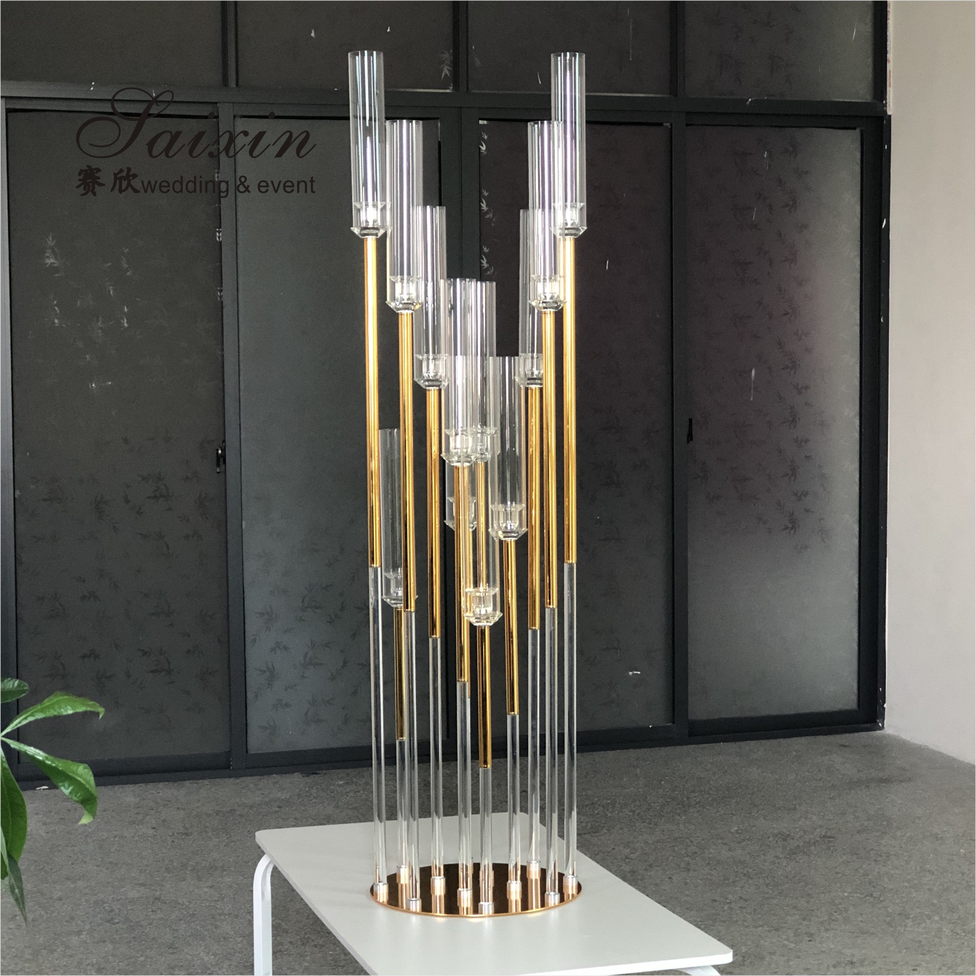 ZT-323B wholesale tall black metal 10 arms candlestick for wedding table centerpieces