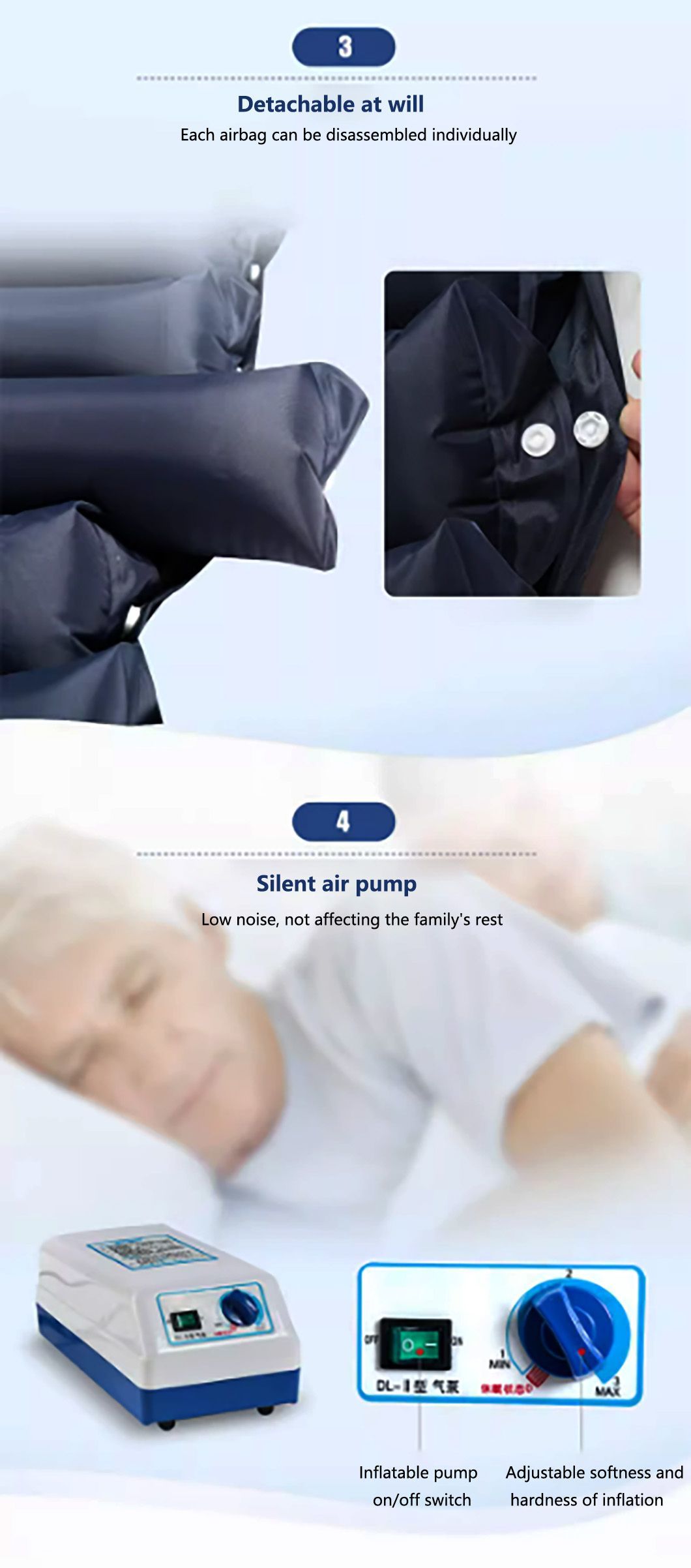 Medical Alternating Pressure Inflatable Bed Home Care Ripple Bubble Air Mattress for Anti Bedsore Decubitus