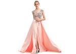 Peach Color Muslim Wedding Bridesmaid Dress Split Ball Gown Tapestry Fabric Type