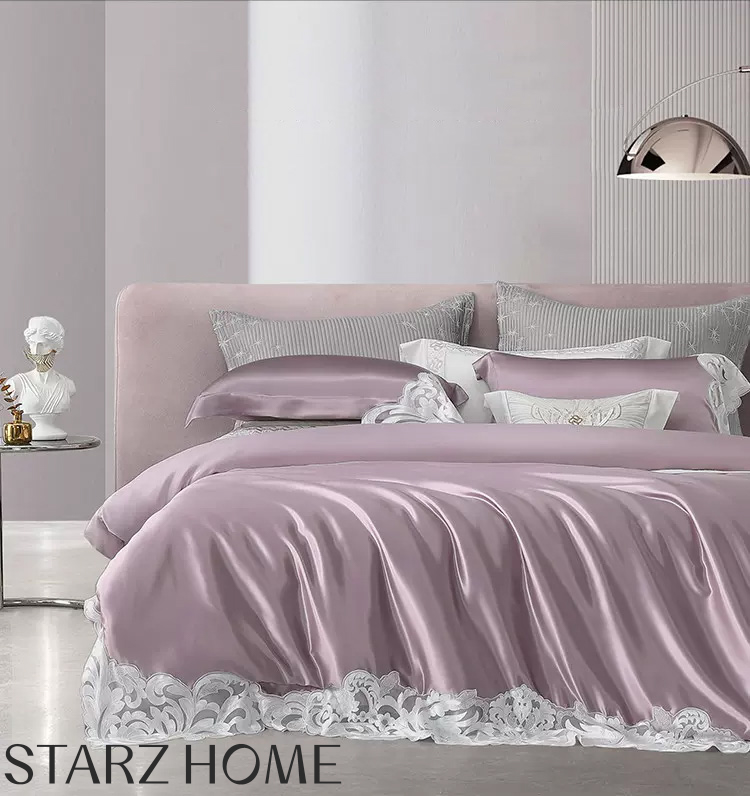 100% Mulberry Silk 19MM Duvet Cover Sets with Lace High End Wedding Bedding Type