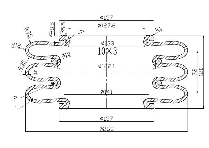 10X3 Bellow Suspension SP1539 Rubber Air Spring 115056 GUOMAT