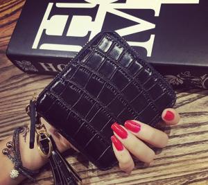 Wholesale Square wallet crocodile pattern cowhide tassel short paragraph two fold ornaments retro minimalist leather zipper female from china suppliers