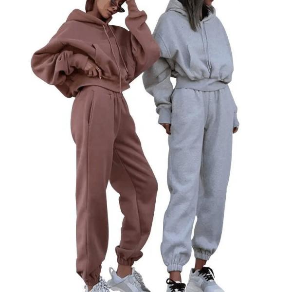 Autumn Winter Jogger Jumper Gym Workout Women Fall 2 Piece Set Crop Top Oversize