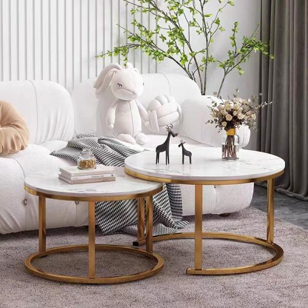 Multipurpose Coffee Cafe Tables , Round Marble Nesting Tables