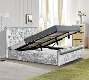 Wholesale Crush Velvet Gas Lift Storage Bed OEM Silver Upholstered Double Bed Frame from china suppliers