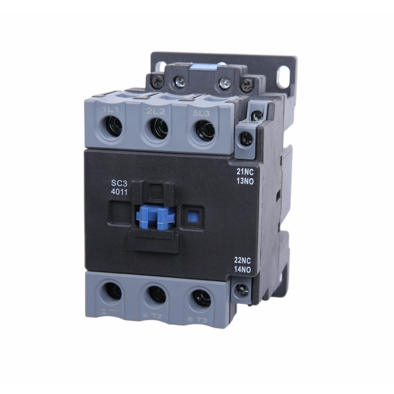 Side view of industrial AC Contactor showing DIN rail mounting features