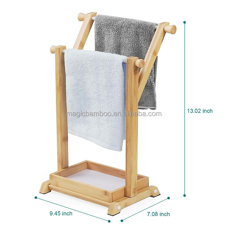 Sustainable Bamboo Hand Towel Holder Stand for Small Bathroom and Kitchen Countertops