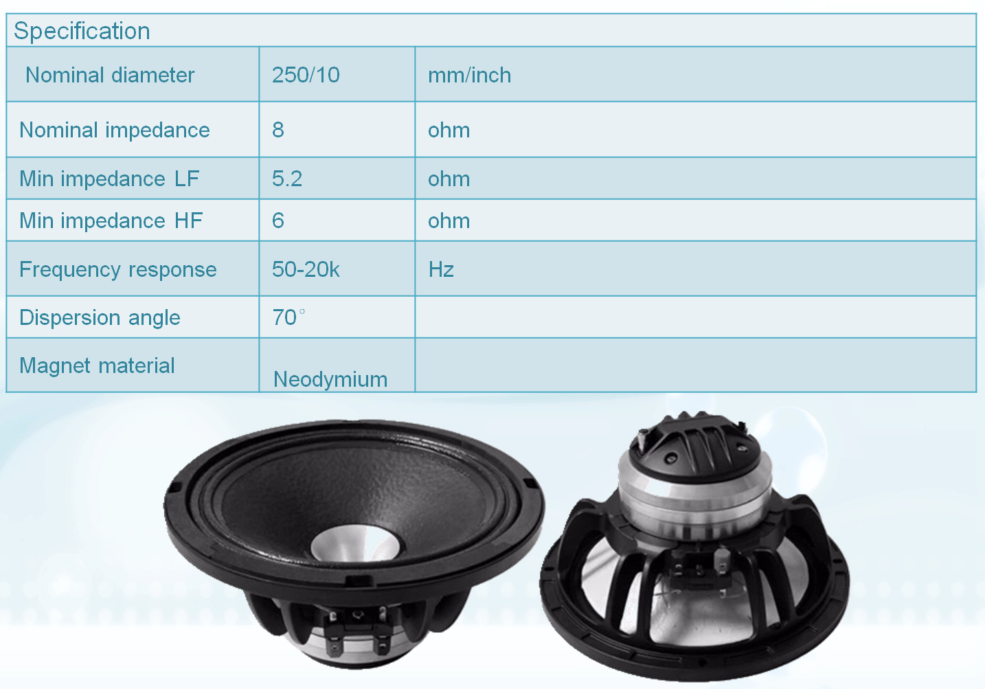 300W RMS 98dB 8ohm 10 Inches Neodymium Coaxial Speaker