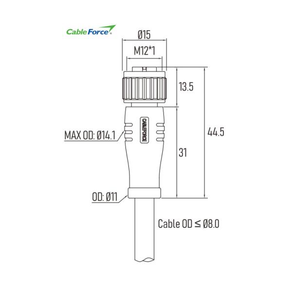 4 Pin Unshieled M12 A Code Female Straight Connector 2m Pvc Industrial Automation